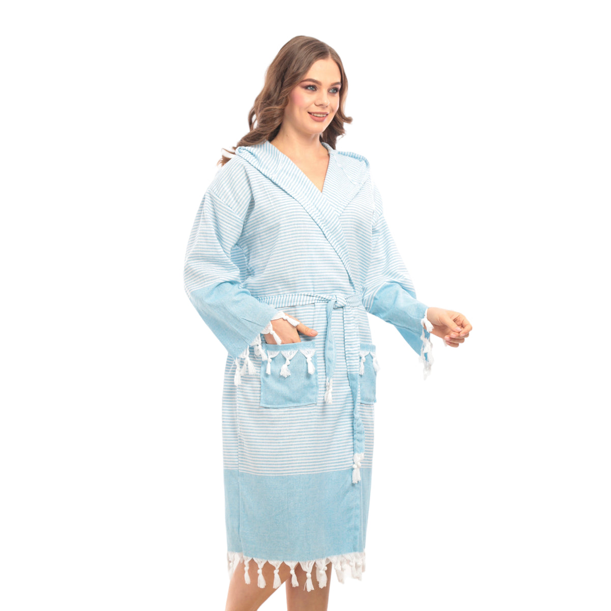 Heré Mood Hürrem Muster Damen-Bademantel Pestemal (Türkis)