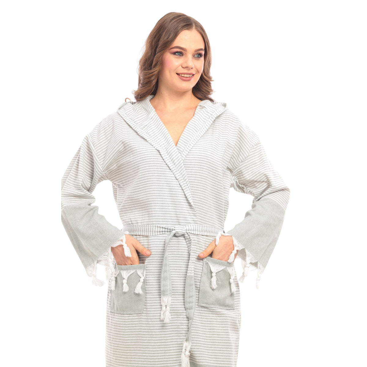 Heré Mood Hürrem Muster Damen-Bademantel Pestemal (Khaki)