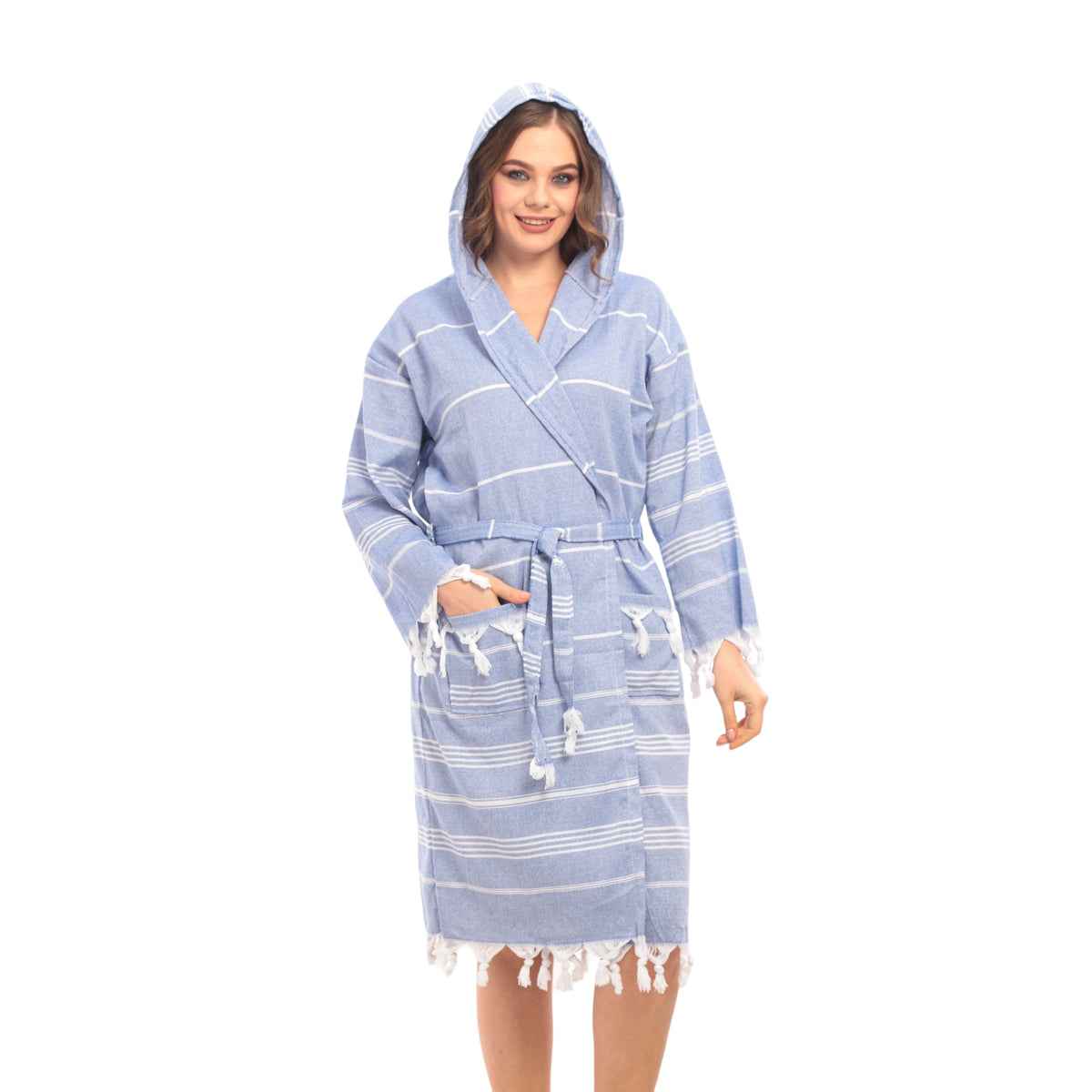 Heré Mood Sultan Muster Damen-Bademantel Pestemal (Blau)