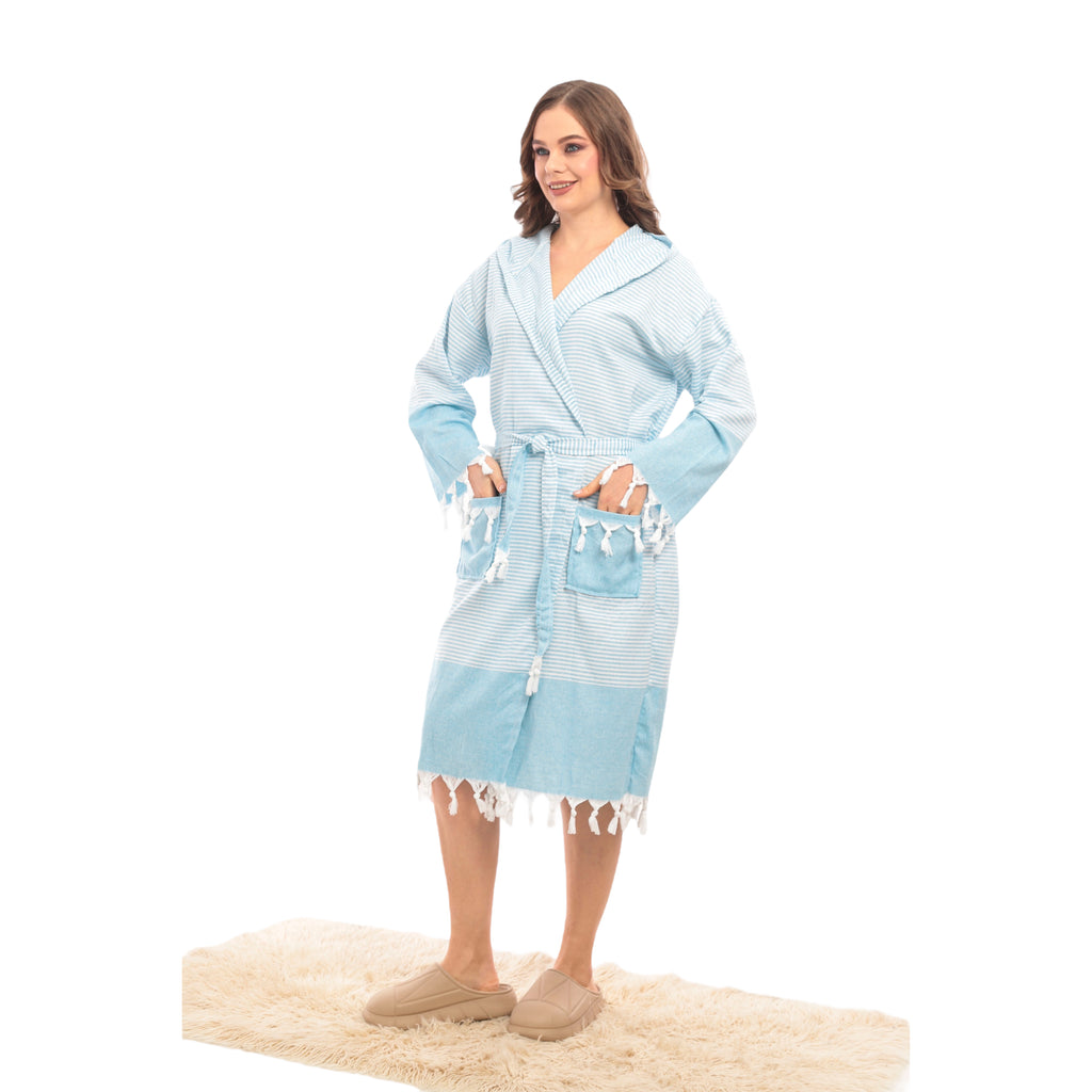 Heré Mood Hürrem Muster Damen-Bademantel Pestemal (Türkis)