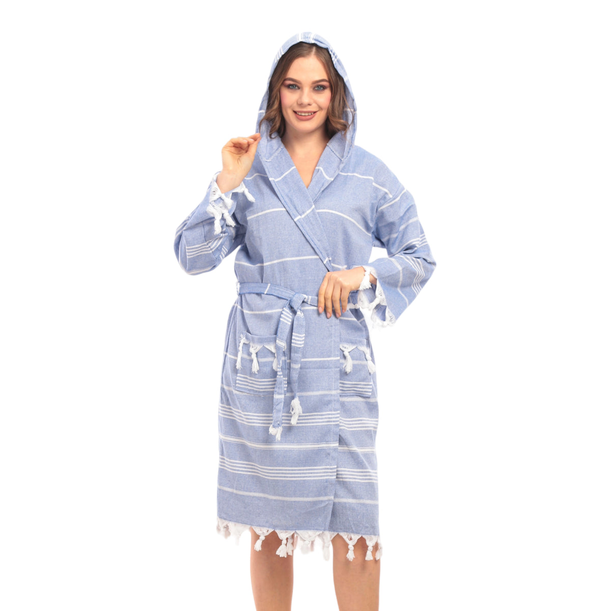 Heré Mood Sultan Muster Damen-Bademantel Pestemal (Blau)